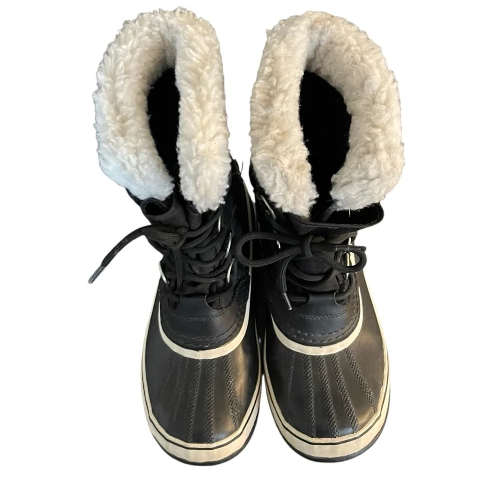 Sorel Black/White Winter Carnival Waterproof Faux Shearling Lace Up Boots (7) - Picture 12 of 15